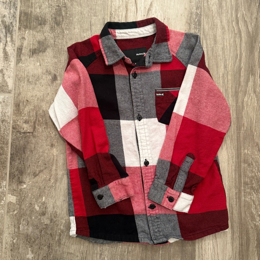 Hurley Red and Black Plaid Button Down Shirt